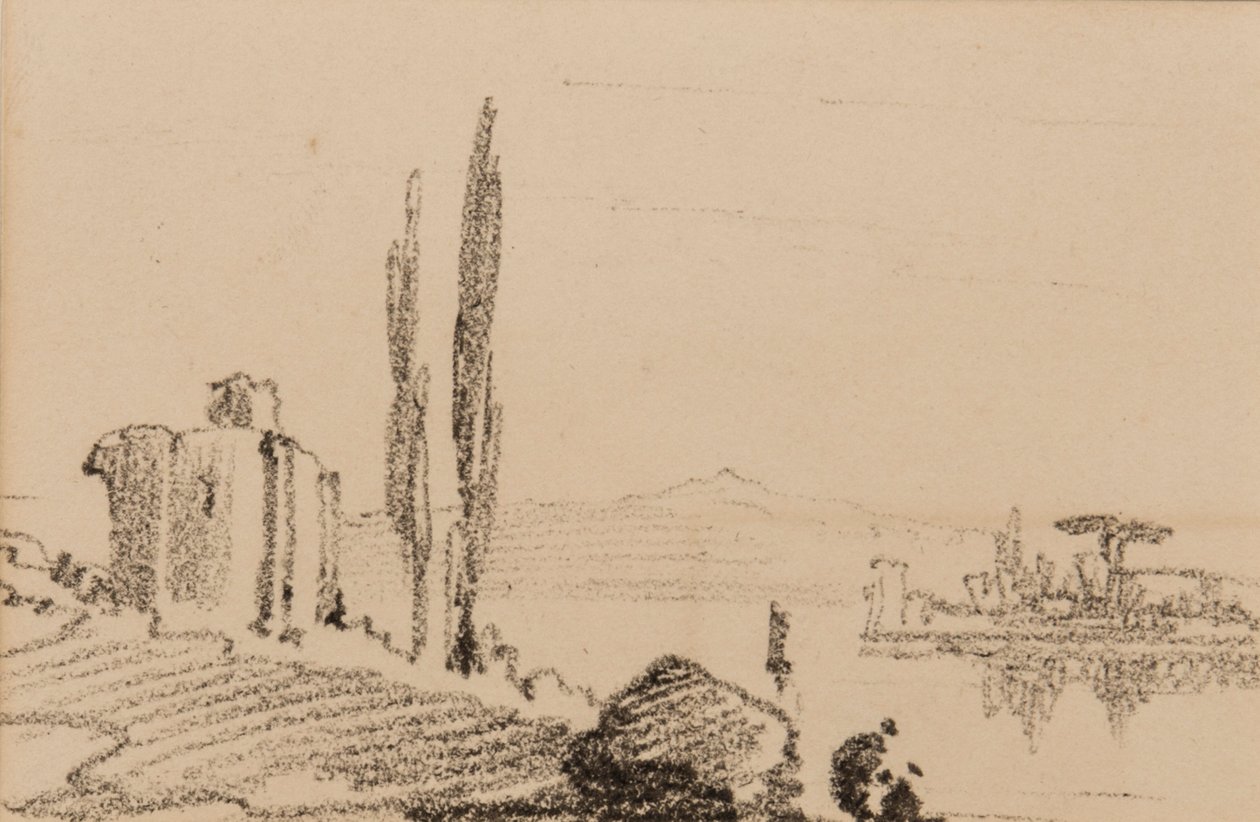 Capricho italiano, c.1837 (giz preto sobre papel) de Edward Lear