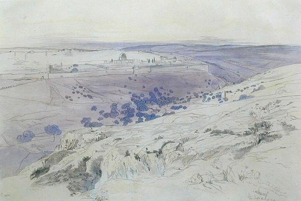 Jerusalém, 24-28 de Abril de 1858 (caneta, tinta e aguarela sobre papel) de Edward Lear