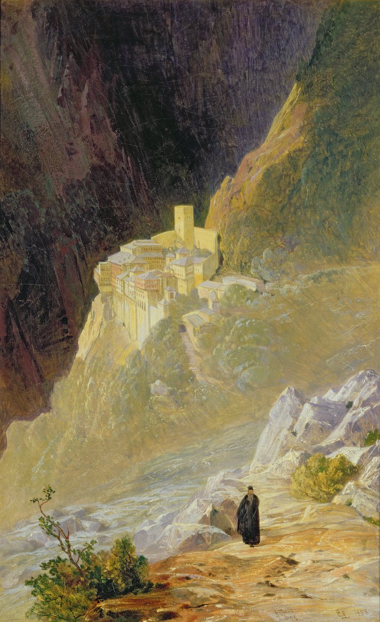 Monte Athos, o Mosteiro de São Paulo, 1858 de Edward Lear