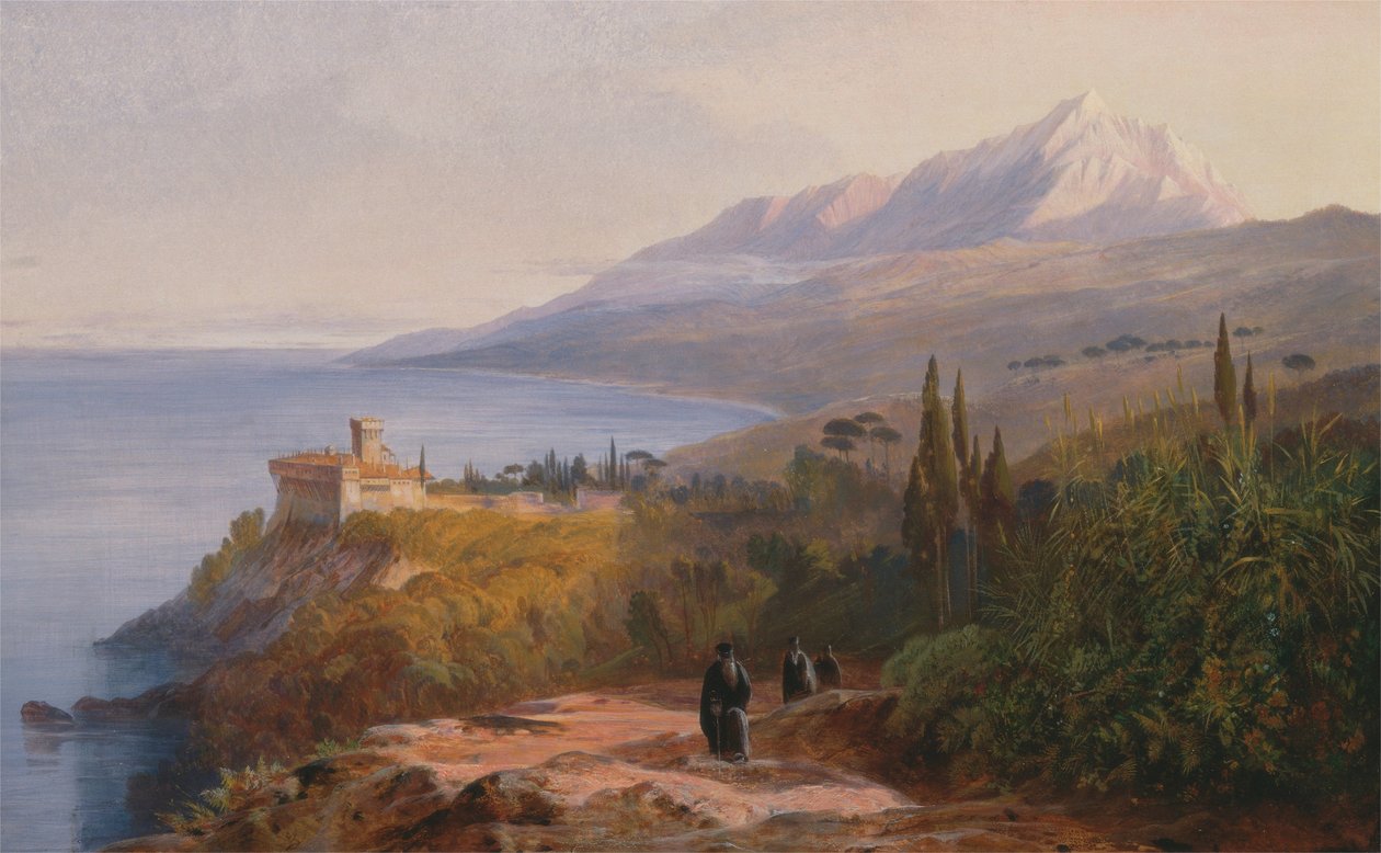 O Monte Athos e o Mosteiro de Stavronikétes de Edward Lear