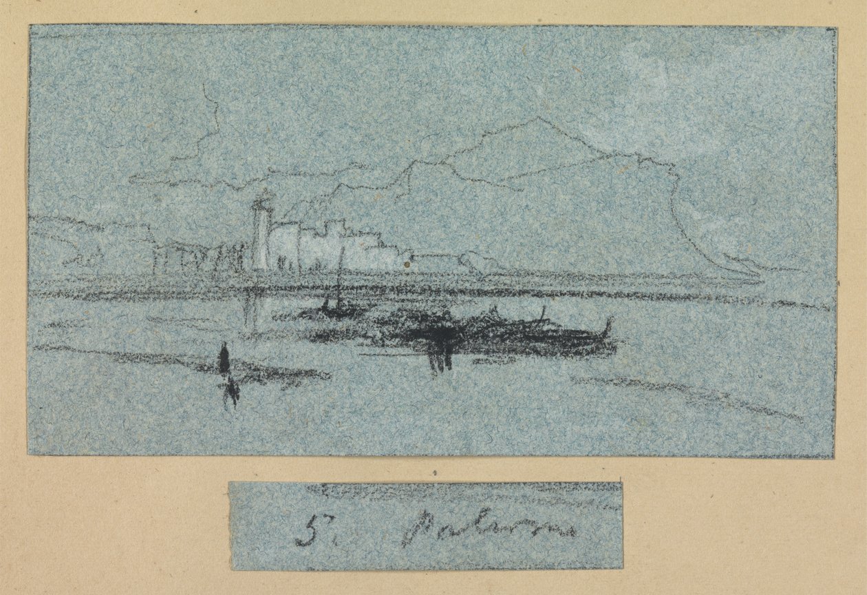Palermo, a partir de vistas da Sicília (giz e guache em papel azul) de Edward Lear