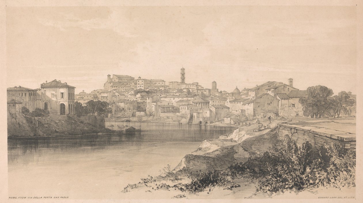 Roma vista da Via della Porta San Paolo, da obra «Vistas de Roma e arredores», 1841 de Edward Lear