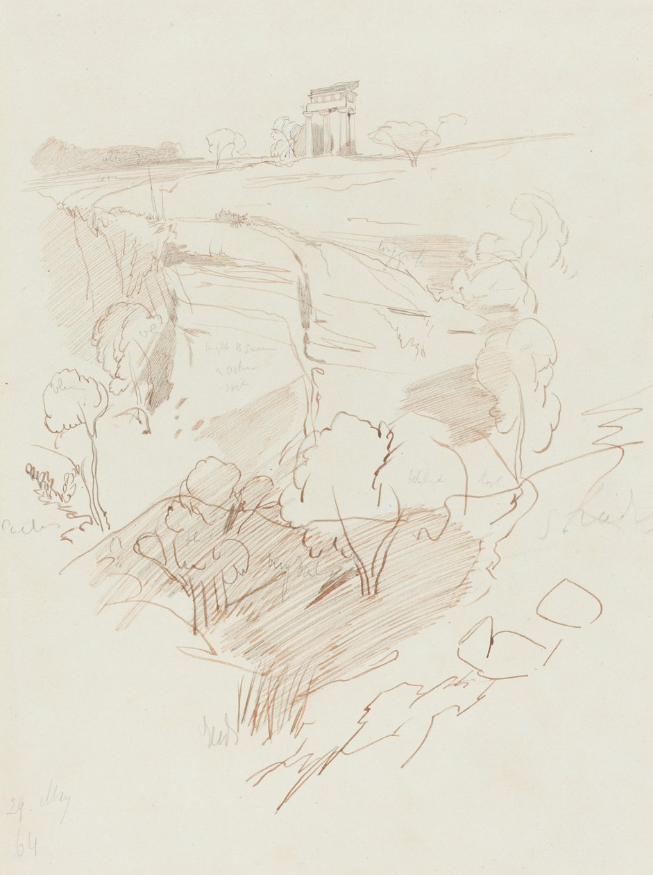 Templo arruinado em uma colina de Edward Lear