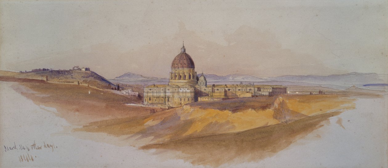 A Roma de São Pedro vista da Villa Dorta Pamphili (aquarela) de Edward Lear