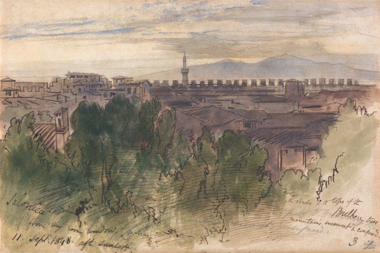 Salónica, vista da janela do meu quarto, 11 de setembro de 1848, após o pôr-do-sol de Edward Lear