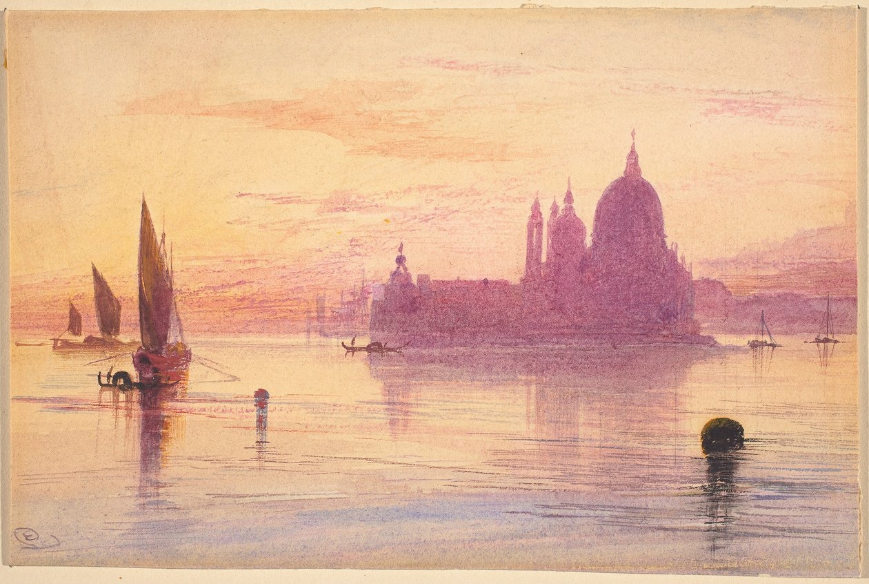 Santa Maria della Salute, Veneza, ao pôr do sol, 18651884. de Edward Lear