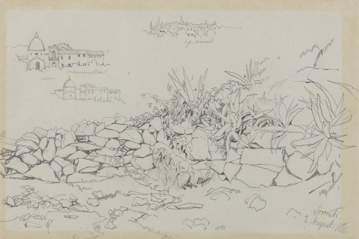 Sorrento, 2 de agosto de 1838 (grafite em papel de tecido cinza) de Edward Lear