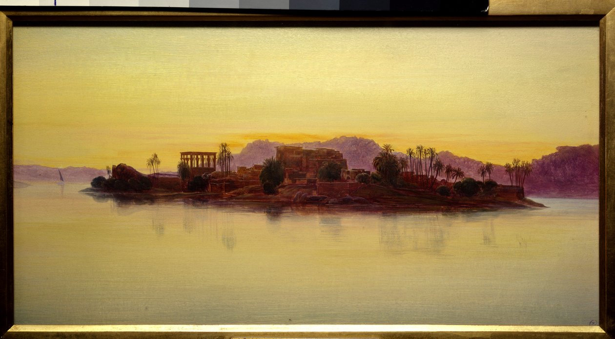 Pôr-do-sol na Ilha de Filae no Egito Pintura de Edward Lear (1812-1888) (ec.angl.) 1861 Sol. 0,23x0,43 m Chantilly, Musee Conde de Edward Lear
