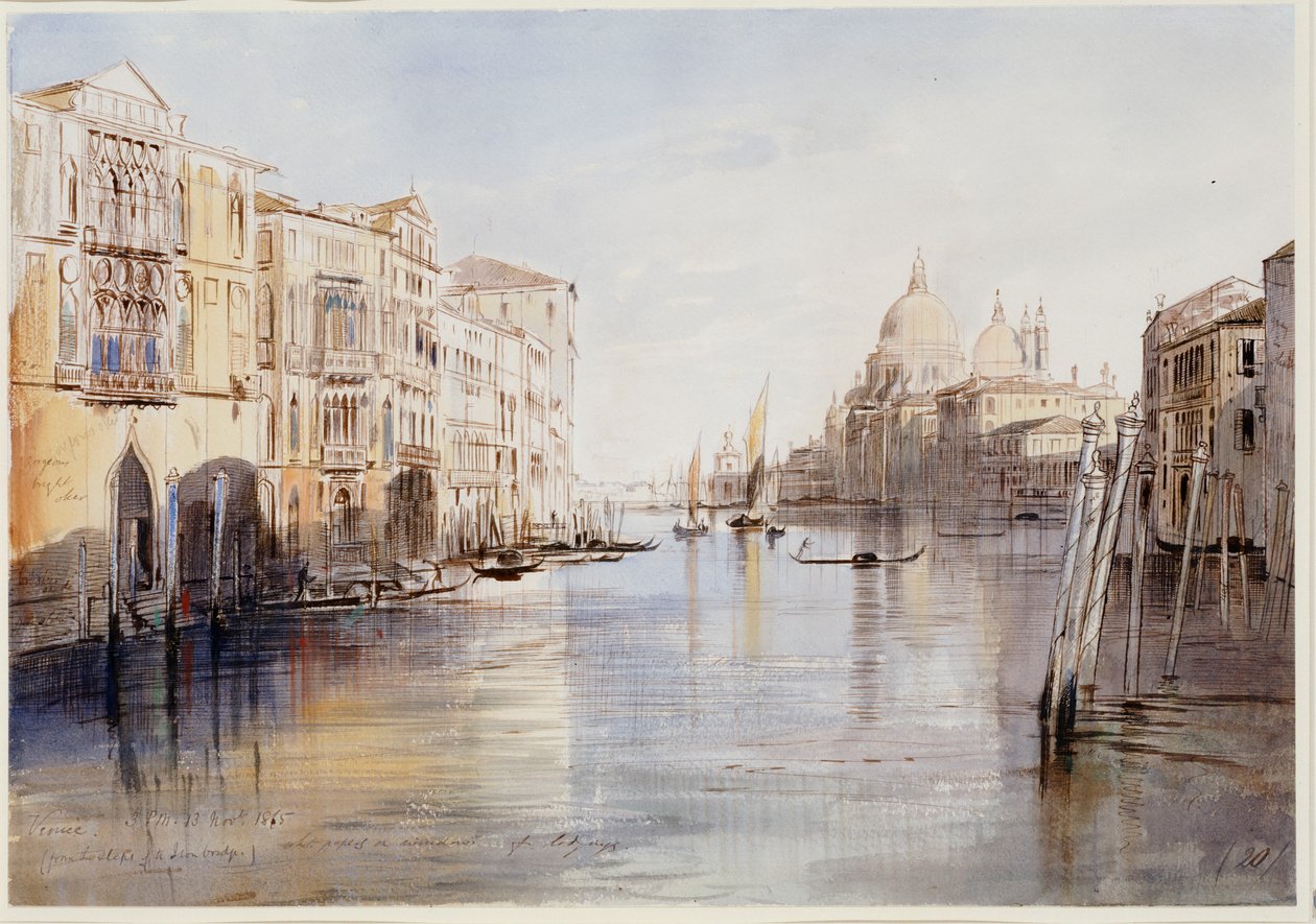 O Grande Canal, com Santa Maria Della Salute, Veneza, Itália, 1865 de Edward Lear