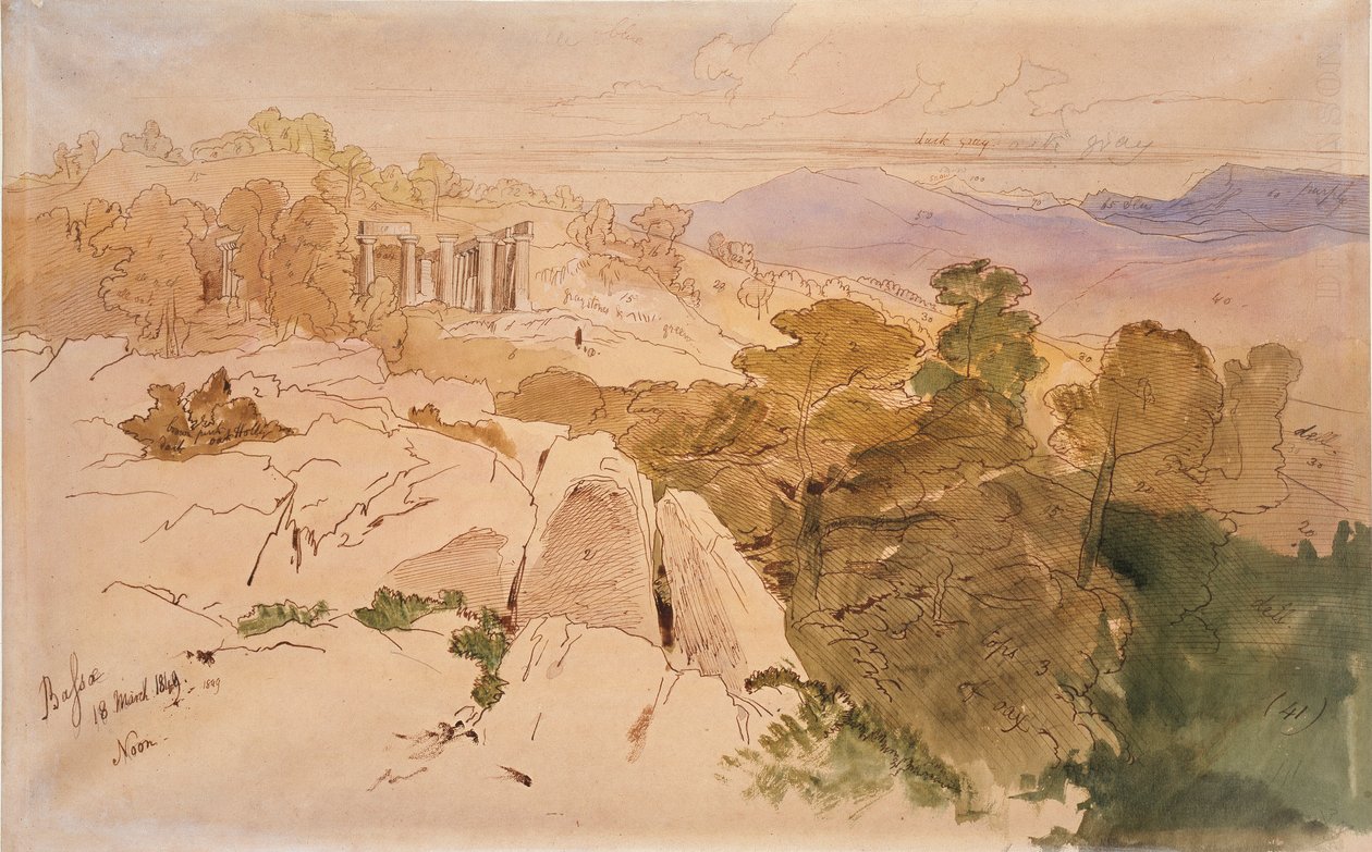 O Templo de Apolo em Bassae, Grécia, 1849 de Edward Lear