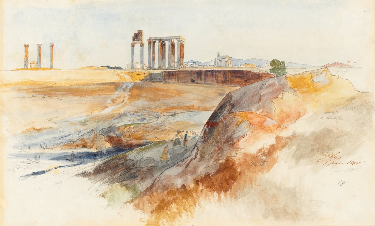O Templo de Zeus do Olimpo, Atenas de Edward Lear