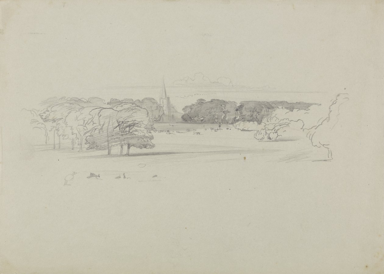 Vista sobre um prado para uma igreja de Edward Lear
