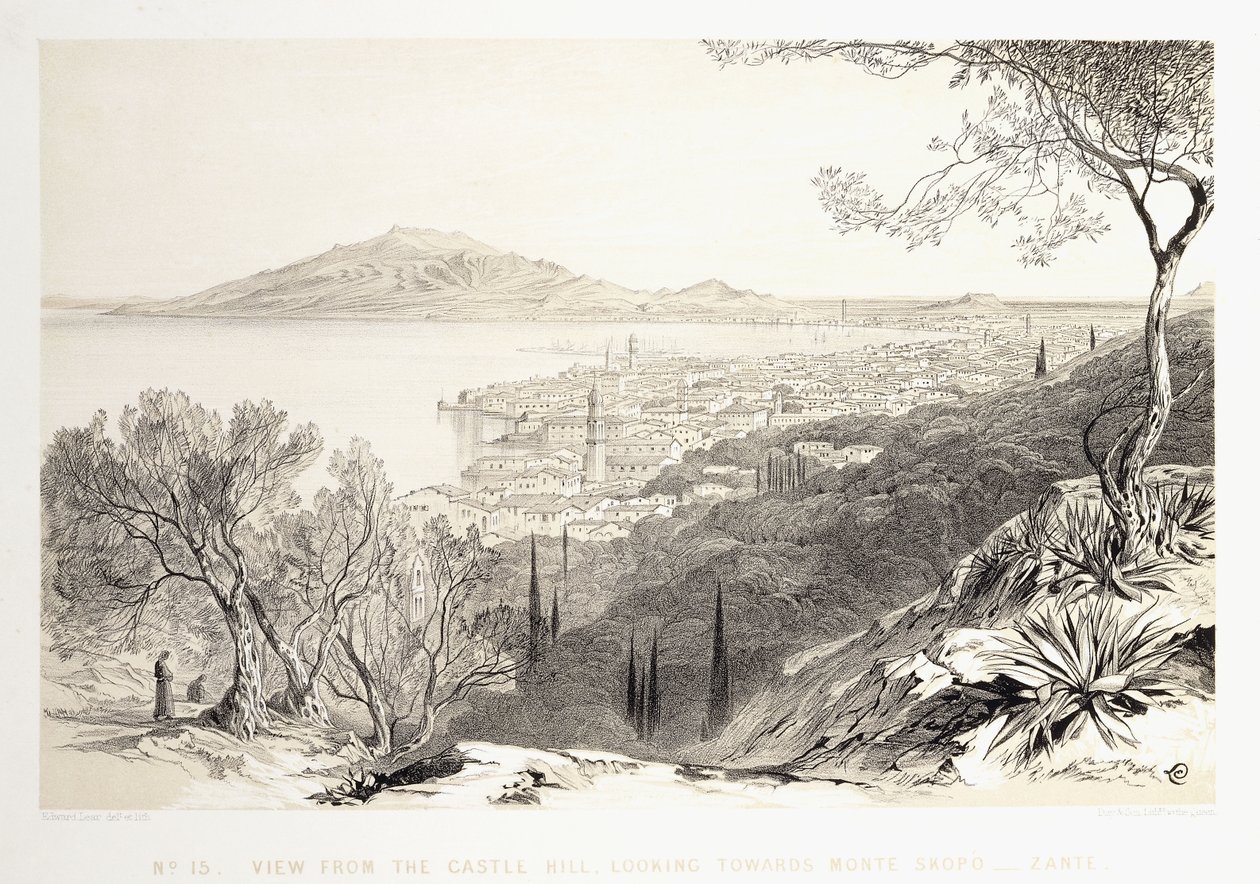 Vista da colina do castelo, olhando para Monte Skopo, Zante, 1863 de Edward Lear