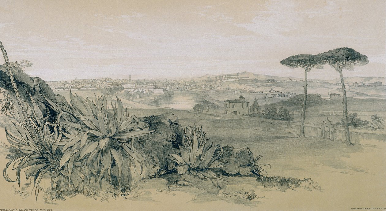 Vistas em Roma e seus arredores: Roma a partir de uma villa acima de Porta Portese de Edward Lear