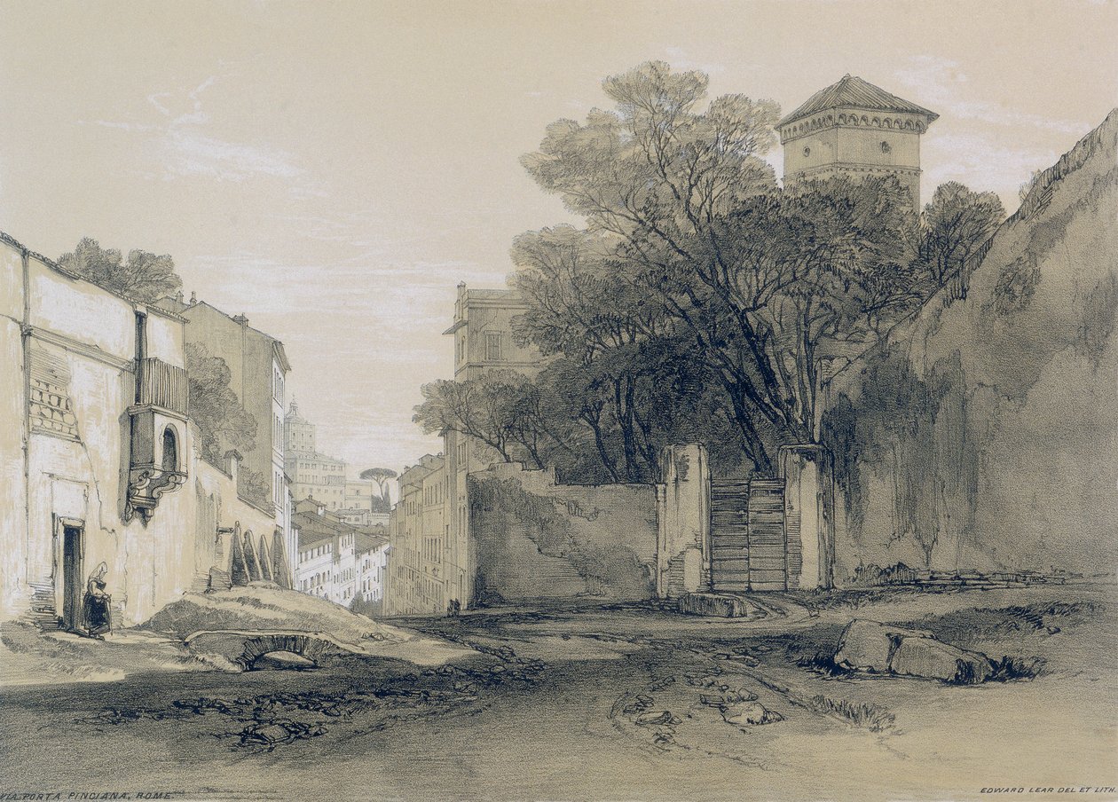 Vistas em Roma e seus arredores: Via Porta Pinciana em Roma de Edward Lear