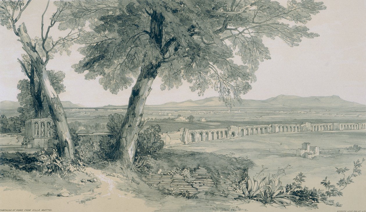 Vistas em Roma e seus arredores: campagna e muralhas de Roma olhando para o Albán de Edward Lear