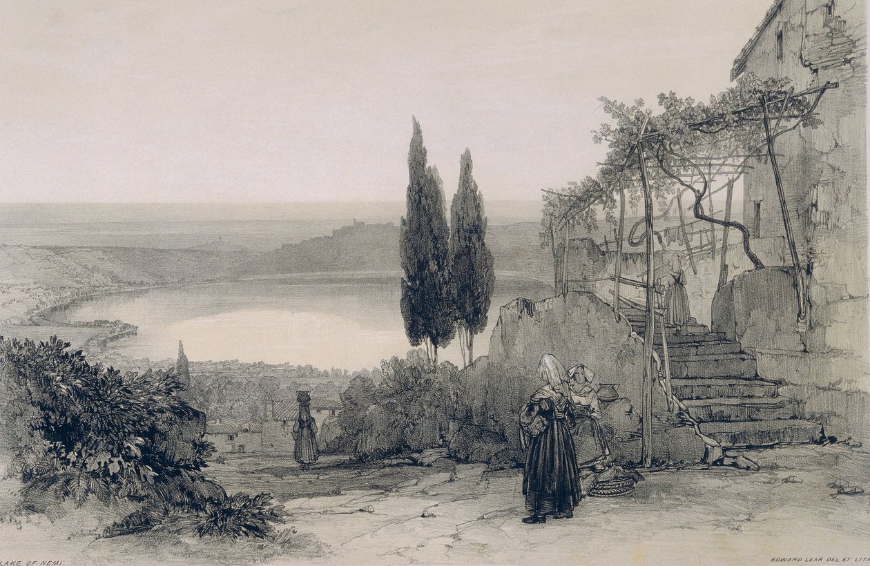 Visões em Roma e seus arredores: lago de Nemi de Edward Lear