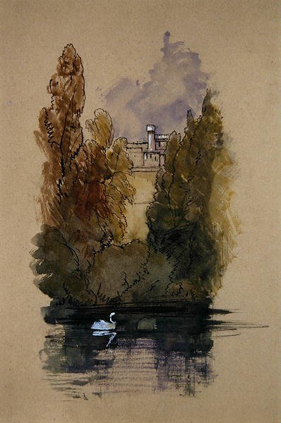 Castelo de Warwick (caneta e tinta, aguarela e cor de corpo sobre papel) de Edward Lear