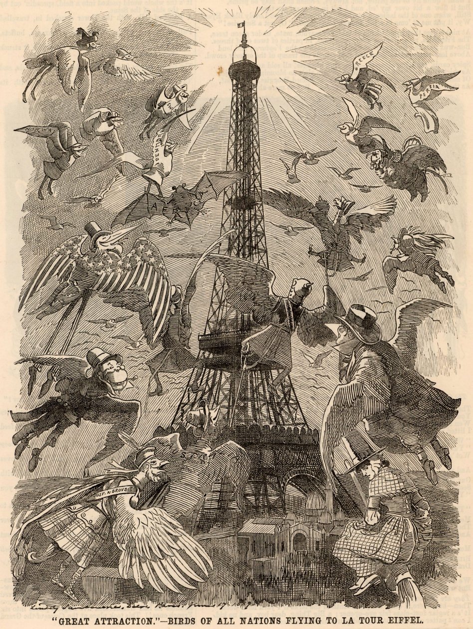 Aves de todas as Nações Voando para a Torre Eiffel de Edward Linley Sambourne
