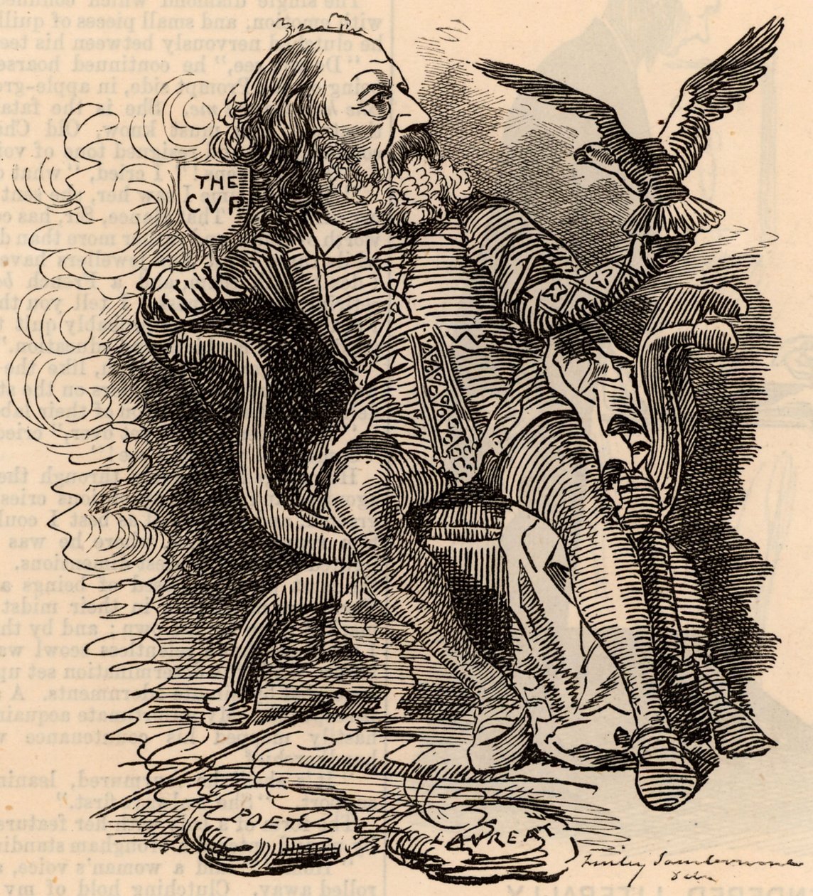 Desenho animado de Alfred Tennyson (1809-1893) poeta inglês de Edward Linley Sambourne