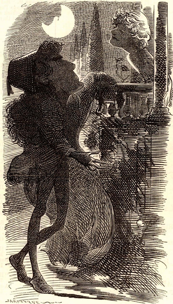 Henry Irving na cena da varanda de "Romeu e Julieta" de Edward Linley Sambourne