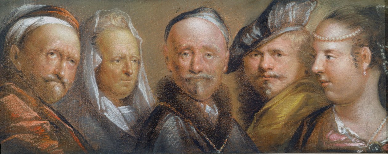 Estudos de Cinco Cabeças após Rembrandt (pastel sobre chapa de cobre) de Edward Lutterell