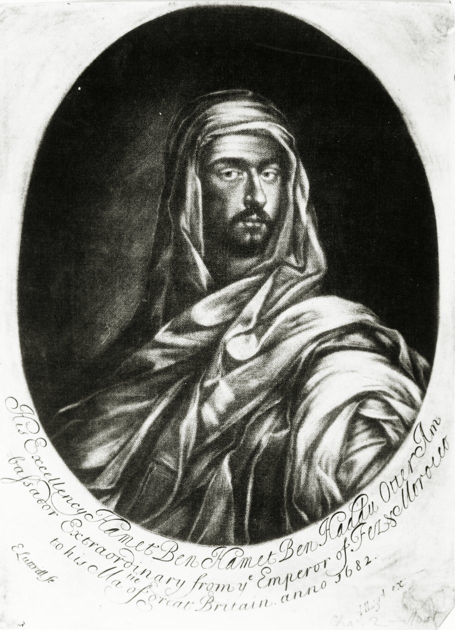 Sua Excelência Hamet Ben Hamet Ben Haddu Otter, publicado por John Lloyd, 1682 (mezzotint) de Edward Luttrell