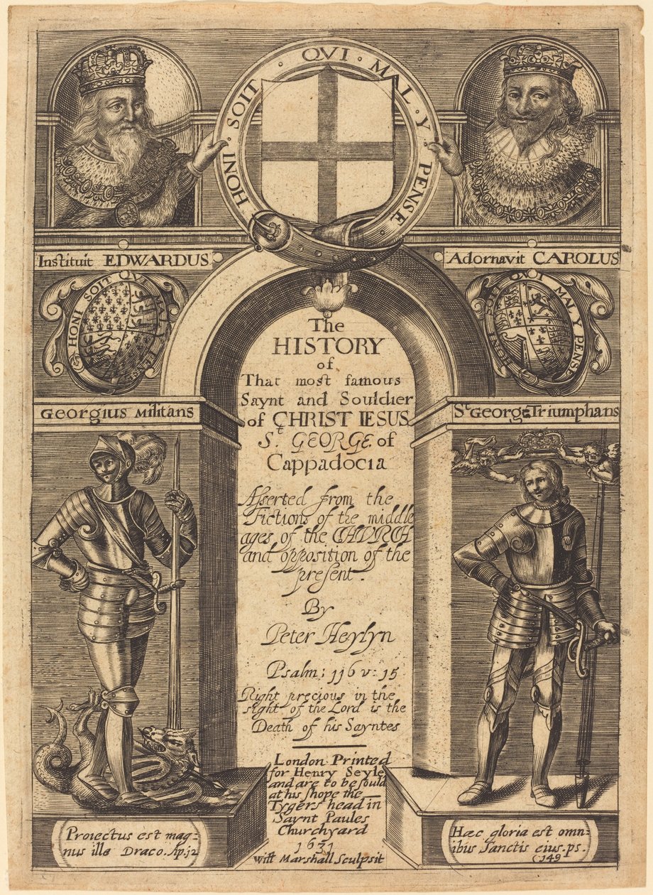 Frontispício para "A História de São Jorge da Capadócia" de Peter Heylyn de Edward Marshall