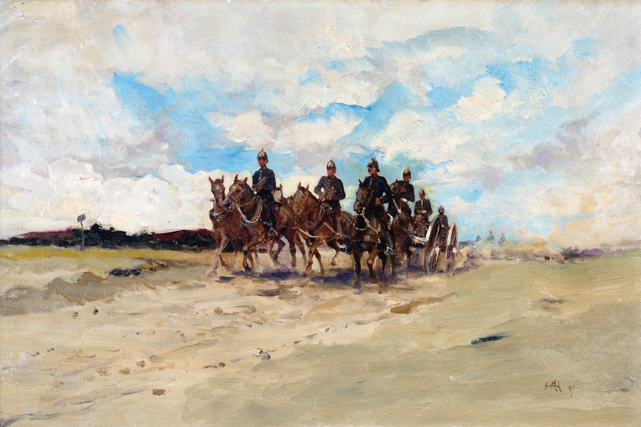 Artilharia real, uma equipe de arma de campo em marcha, 1897 de Edward Matthew Hale