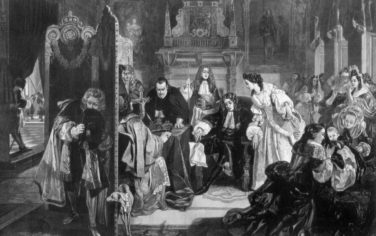 Rei James II 1633-1701 recebendo notícias do desembarque do Príncipe de Orange, 1890. de Edward Matthew Ward
