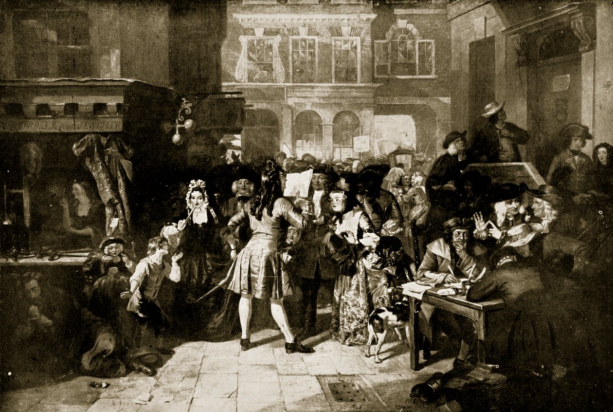 A Bolha do Mar do Sul: Beco da Mudança, 1720, ilustração da &39;Hutchinson&39;s Story ofthe British Nation&39;, c.1923 de Edward Matthew Ward