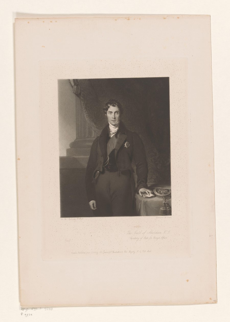 Portret van George Hamilton-Gordon
O Conde de Aberdeen KJ / secretário de estado dos Negócios Estrangeiros (título sobre o objecto) de Edward McInnes