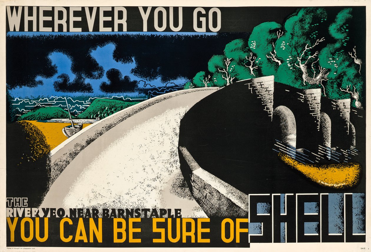 Wherever You Go, You can be Sure of Shell, c. 1936 (litografia a cores) de Edward McKnight Kauffer
