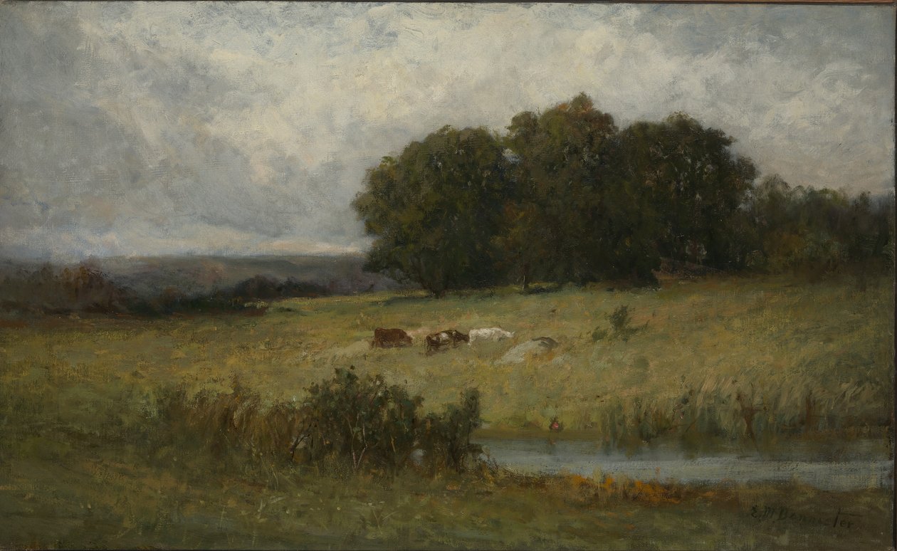 Cena brilhante de gado perto de um riacho de Edward Mitchell Bannister