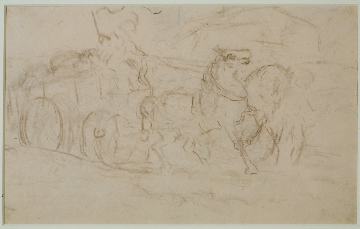 Cavalo e Carrinho (#9), c. 1880s (grafite sobre papel) de Edward Mitchell Bannister