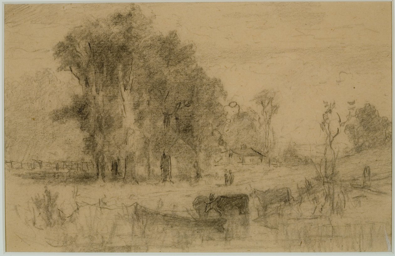 Paisagem, Barco a Remos e Vacas (#57) C. 1880 (grafite sobre papel) de Edward Mitchell Bannister