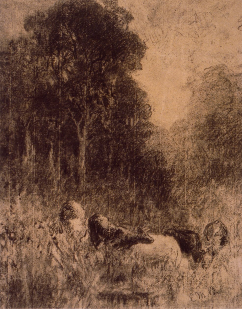 Paisagem com vacas em primeiro plano de Edward Mitchell Bannister