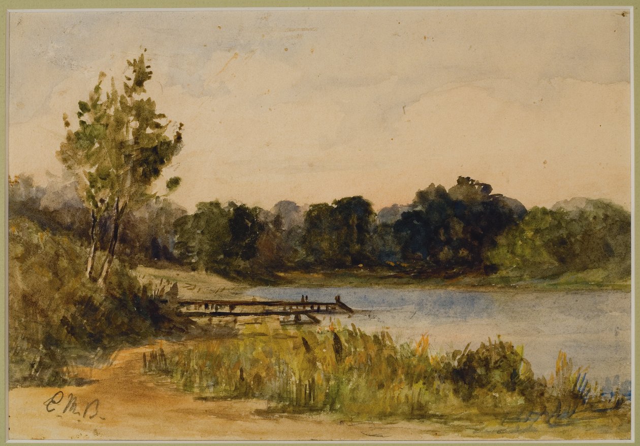 Paisagem com Doca e Água (#37), c. 1880 (aguarela sobre papel) de Edward Mitchell Bannister