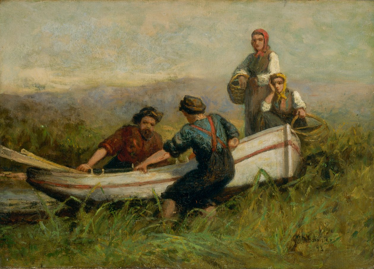 Pessoas perto do barco, 1893. de Edward Mitchell Bannister