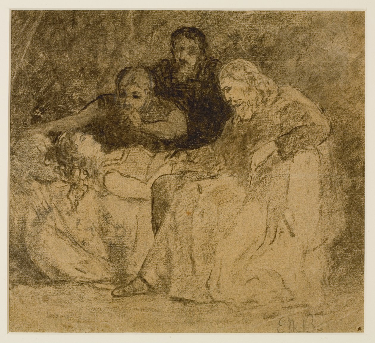 Três Figuras, Mulheres na Cama (#66), década de 1880 (grafite sobre papel) de Edward Mitchell Bannister