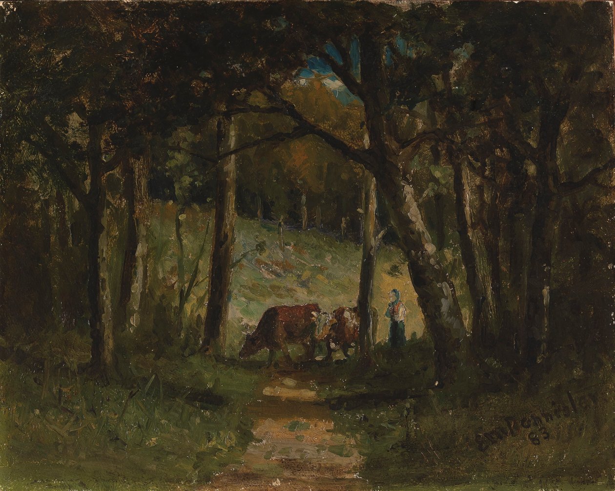 Sem título (vacas no caminho da floresta) de Edward Mitchell Bannister