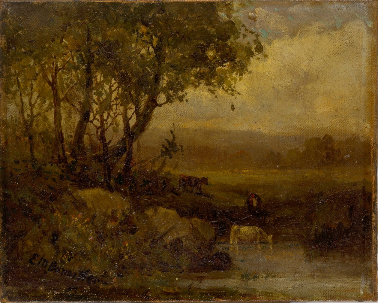 Sem título (paisagem, margem do rio, três vacas) de Edward Mitchell Bannister