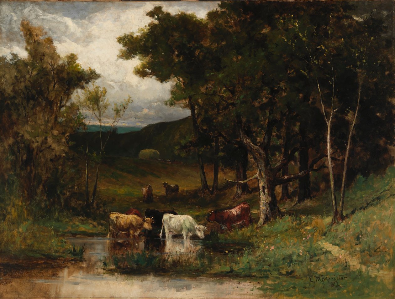 Sem título (paisagem com vacas no riacho perto de árvores) de Edward Mitchell Bannister