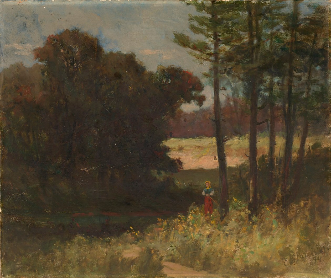Sem título (paisagem com árvores e mulher) de Edward Mitchell Bannister