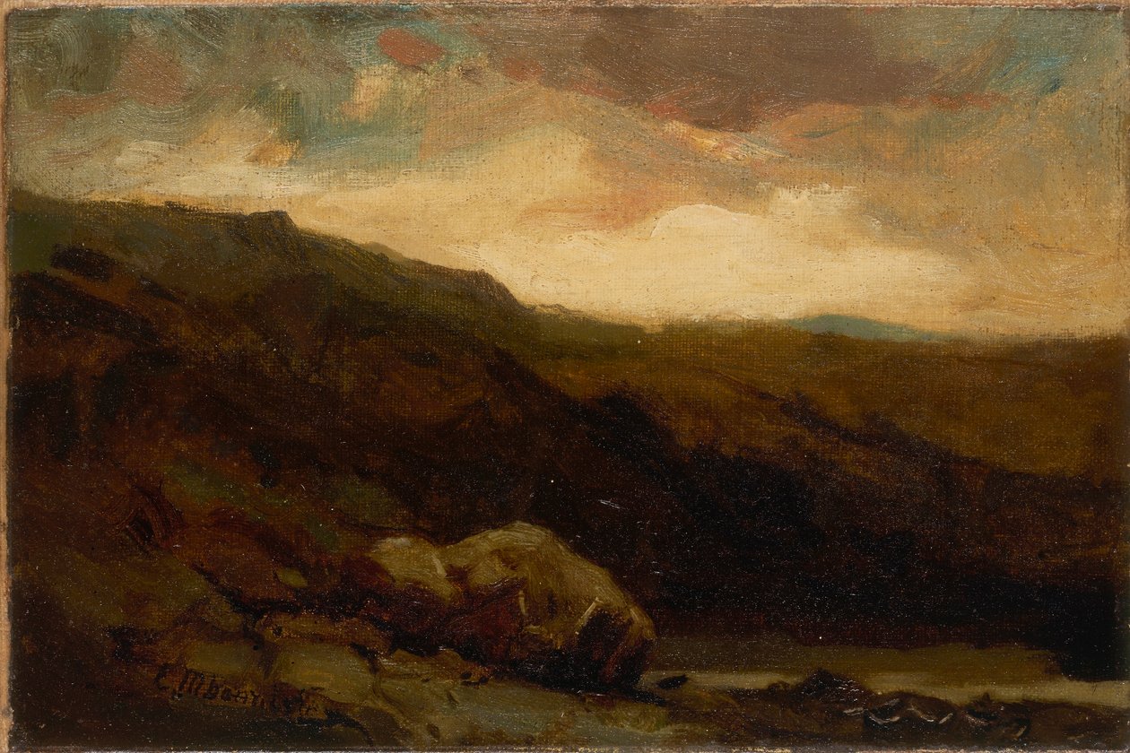 Sem título (paisagem montanhosa com rocha e riacho em primeiro plano) de Edward Mitchell Bannister