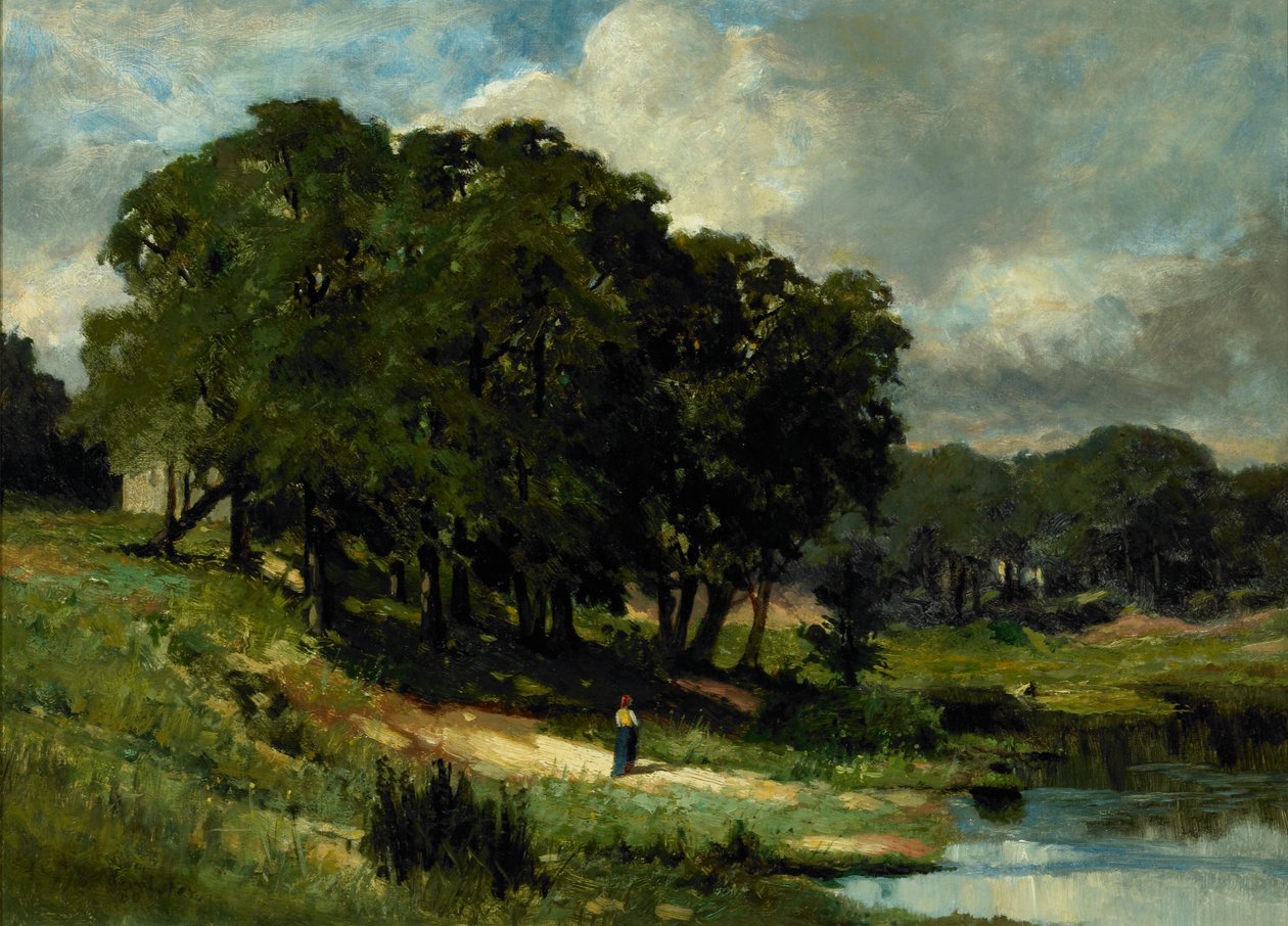 Mulher de pé junto a um lago de Edward Mitchell Bannister