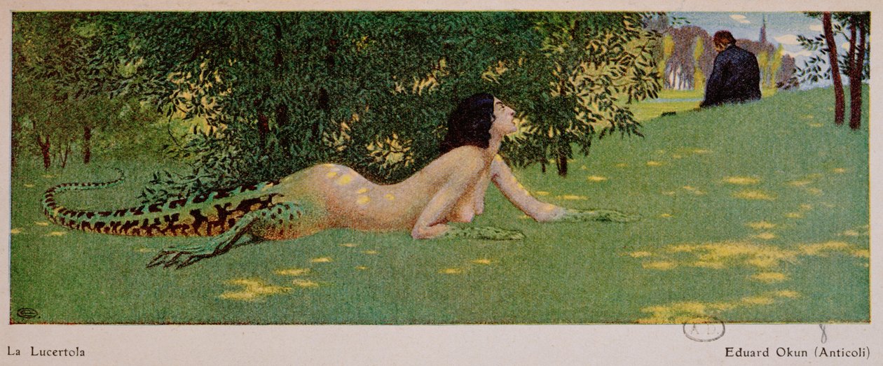 Lucertola (metade feminina, meio lagarto verde), 1908 de Edward Okun