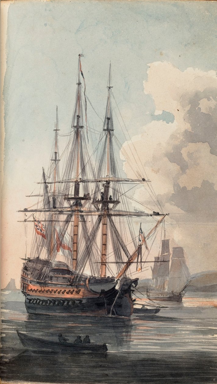 Vista do navio Inflexible de Sua Majestade, início do século XIX (aguarela) de Edward Pelham Brenton