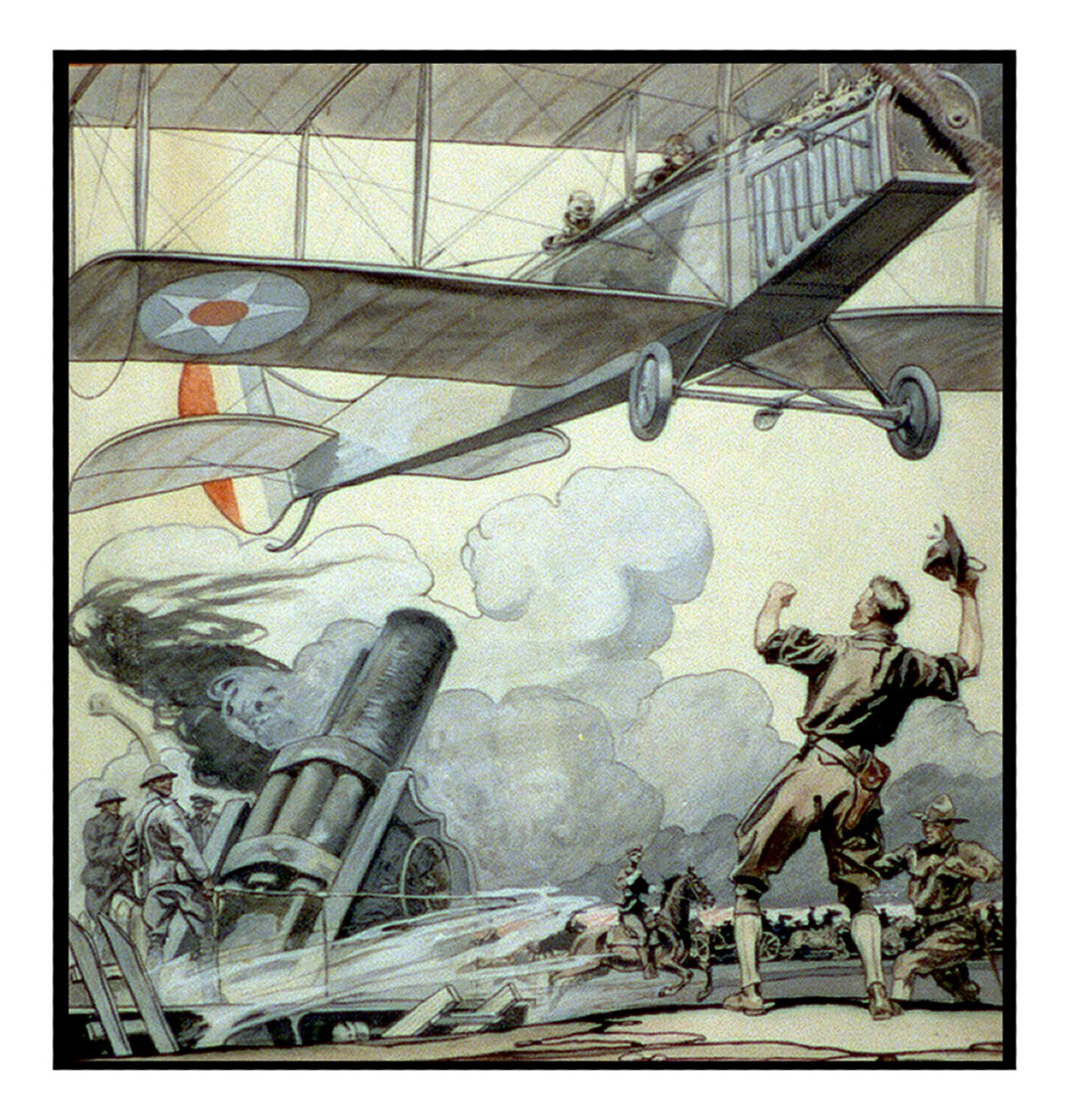 Avião, arma de artilharia e soldados por Edward Penfield. de Edward Penfield