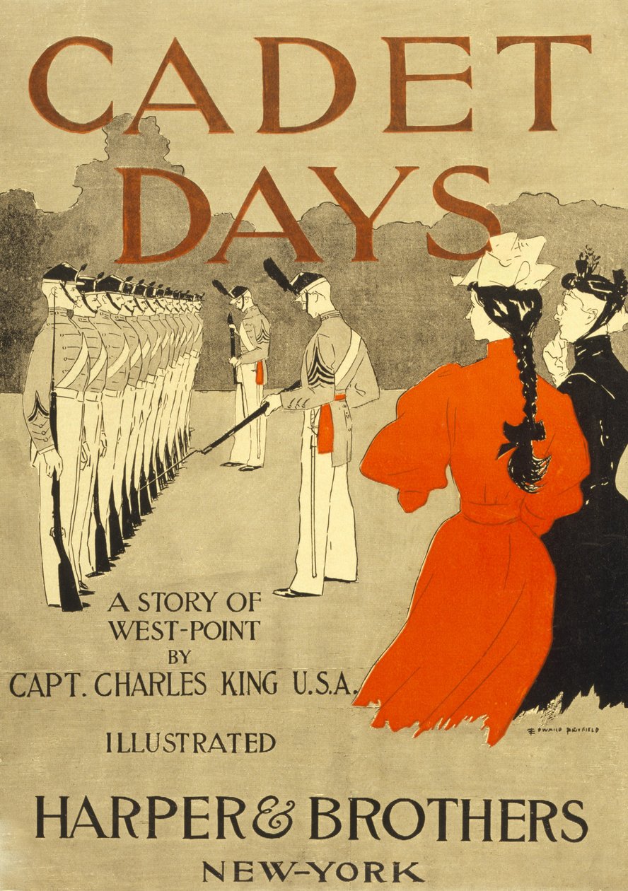 Capa para o Dia dos Cadetes, do Capitão Charles King USA, pub. Nova York, 1894 (litografia a cores) de Edward Penfield